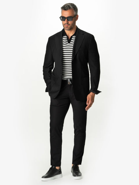 Tricou Premium Negru În Dungi Modern Polo Bărbați Bumbac Natural BMan287 (1)