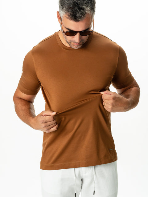 Tricou Premium Barbati Maro Tobacco 100% Bumbac Egiptean Dublu Mercerizat BMan278 (4)