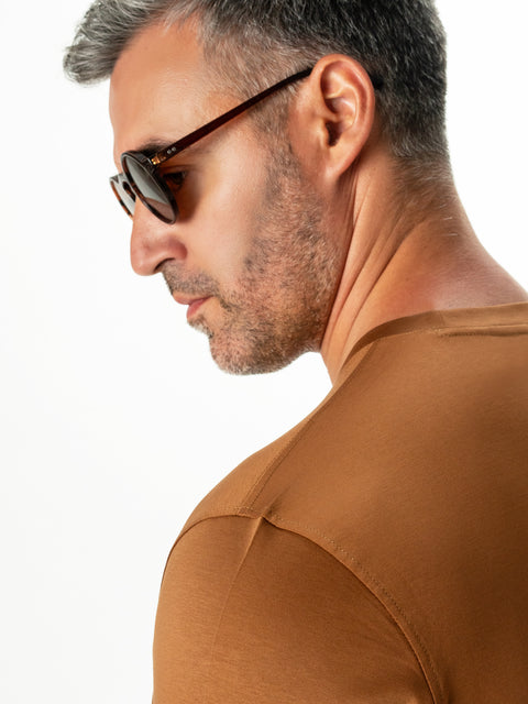 Tricou Premium Barbati Maro Tobacco 100% Bumbac Egiptean Dublu Mercerizat BMan278 (6)