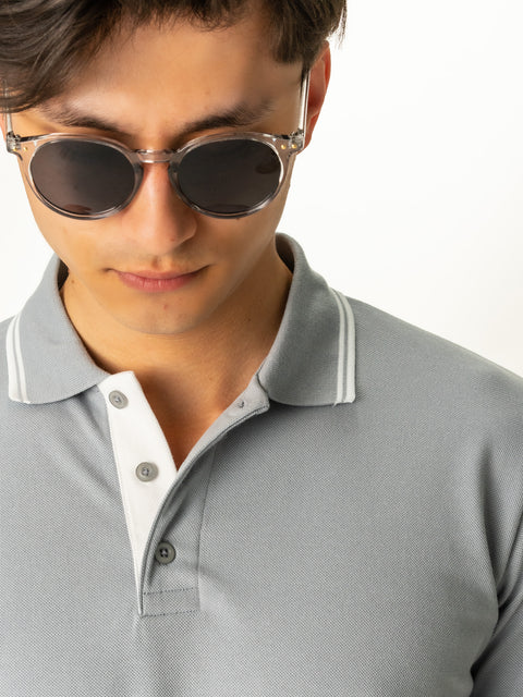 Tricou Guler Polo Barbati Gri Stone 100% Bumbac Royal Oxford Napoli BMan288 (2)
