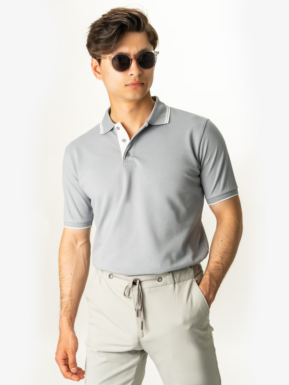 Tricou Guler Polo Barbati Gri Stone 100% Bumbac Royal Oxford Napoli BMan288 (1)