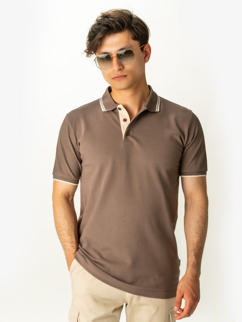 Tricou Guler Polo Barbati Maro Bej 100% Bumbac Royal Oxford Napoli BMan288 (4)