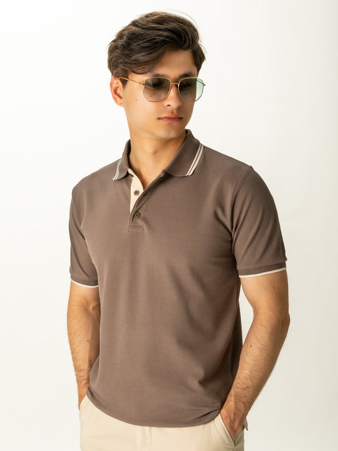 Tricou Guler Polo Barbati Maro Bej 100% Bumbac Royal Oxford Napoli BMan288 (1)