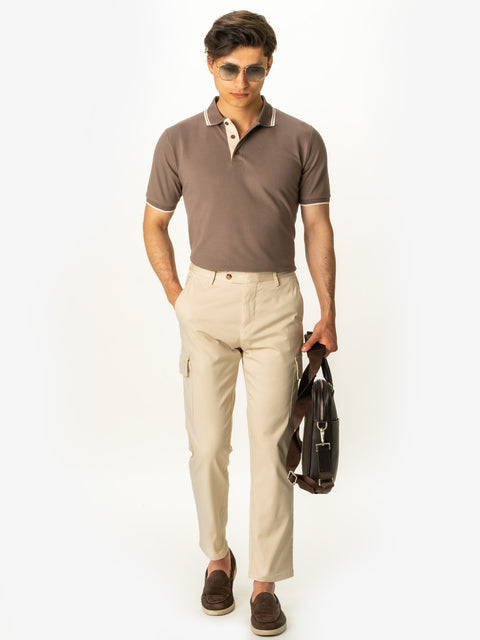 Tricou Guler Polo Barbati Maro Bej 100% Bumbac Royal Oxford Napoli BMan288 (3)