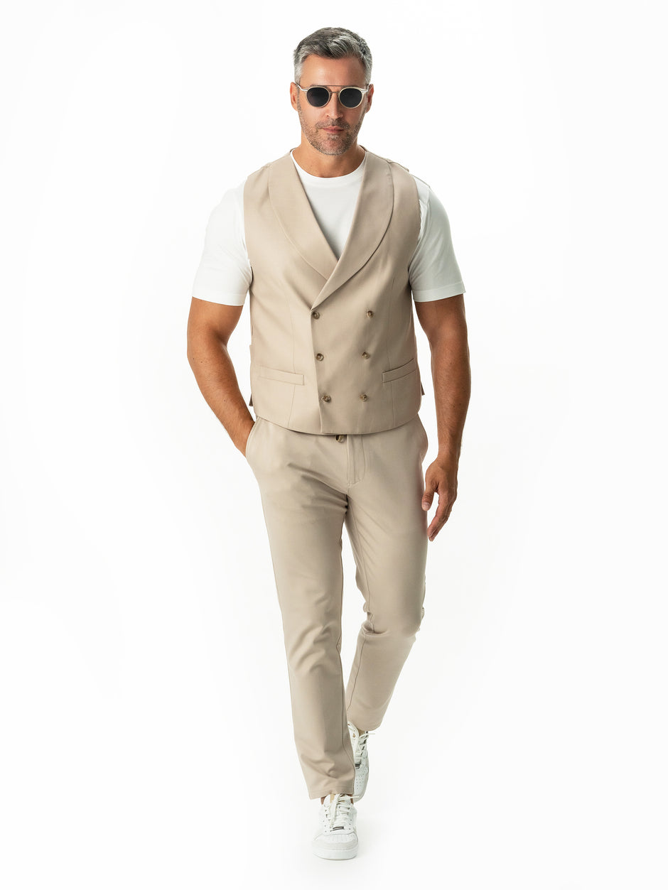 Vesta Barbati Crem Modern Casual La Doua Randuri BMan0301 (7)
