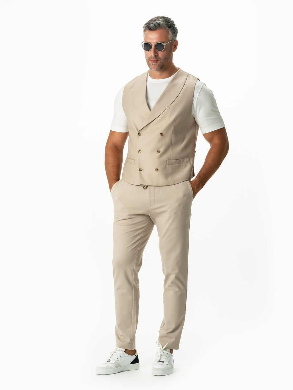 Vesta Barbati Crem Modern Casual La Doua Randuri BMan0301 (1)