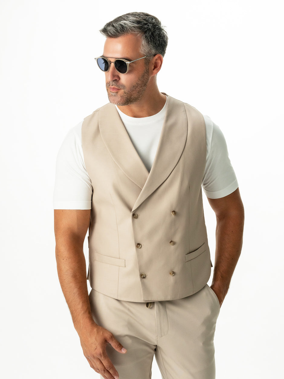 Vesta Barbati Crem Modern Casual La Doua Randuri BMan0301 (8)