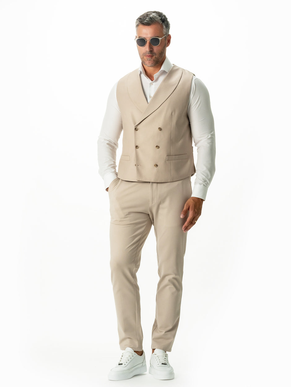 Vesta Barbati Crem Modern Casual La Doua Randuri BMan0301 (2)