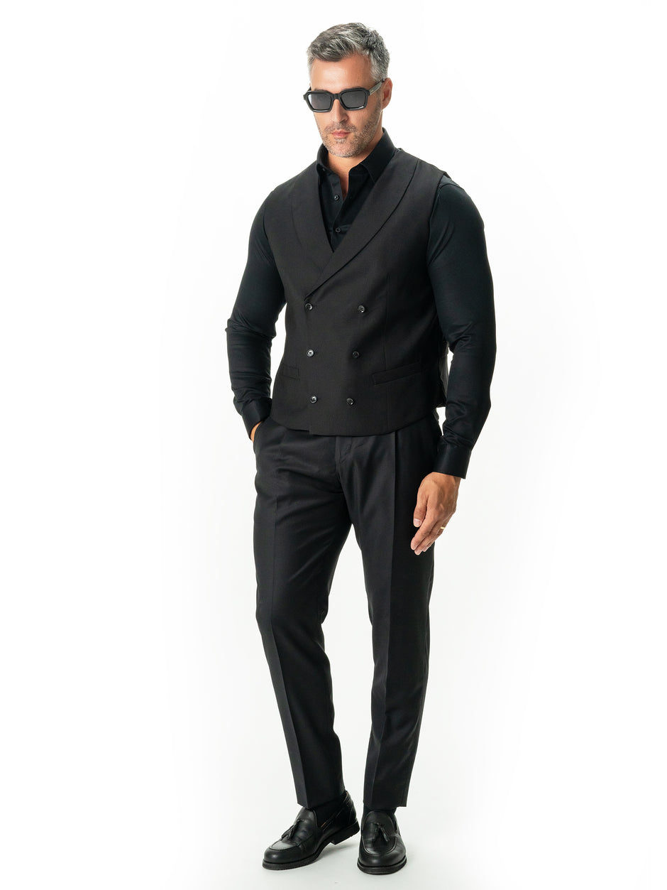 Vesta Barbati Eleganta Neagra La Doua Randuri Rever Șal BMan0301 (2)