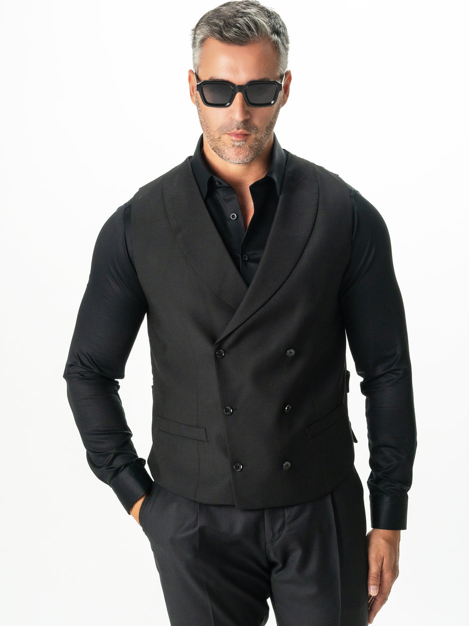 Vesta Barbati Eleganta Neagra La Doua Randuri Rever Șal BMan0301 (1)