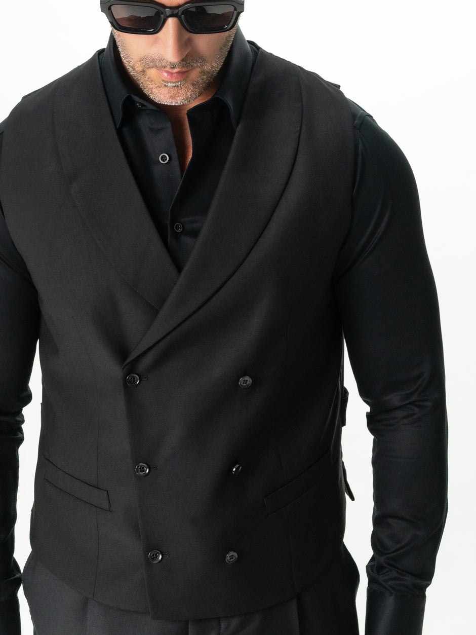Vesta Barbati Eleganta Neagra La Doua Randuri Rever Șal BMan0301 (3)