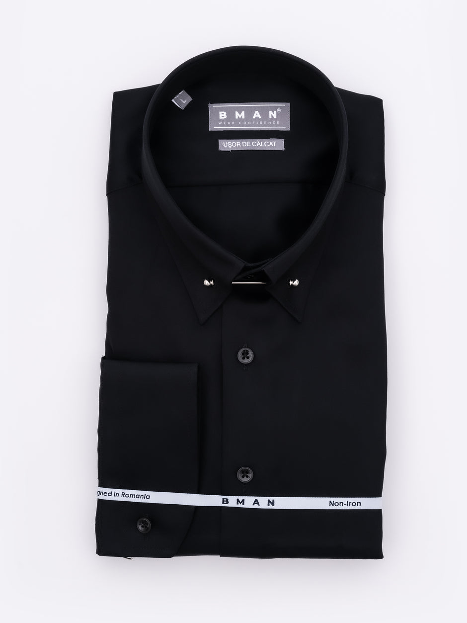 Camasa Barbati Neagra 100% Bumbac Usor de Calcat Guler Ac Pin BMan743 (7)