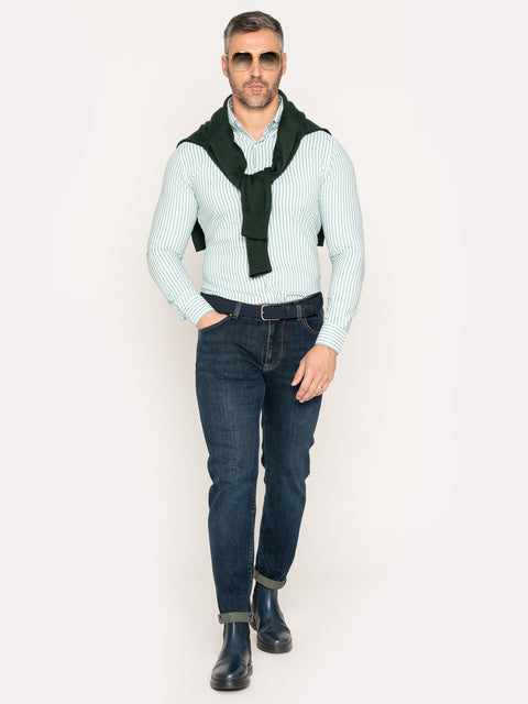 Camasa Office Barbati Alba Dungi Verde Menta 100% Bumbac BMan876 (3)