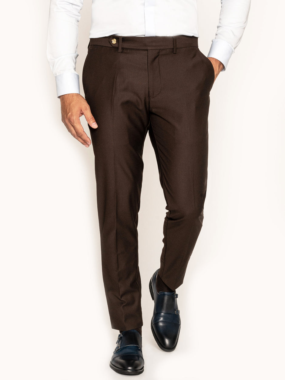 Pantaloni Eleganți Barbati Din Stofa Elastică Confort Fit  Maro Cafeniu BMan608 (1)