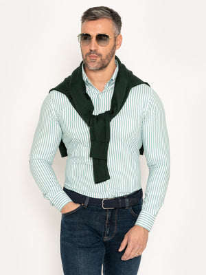 Camasa Office Barbati Alba Dungi Verde Menta 100% Bumbac BMan876