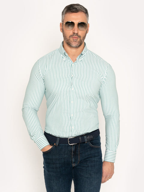 Camasa Office Barbati Alba Dungi Verde Menta 100% Bumbac BMan876 (4)