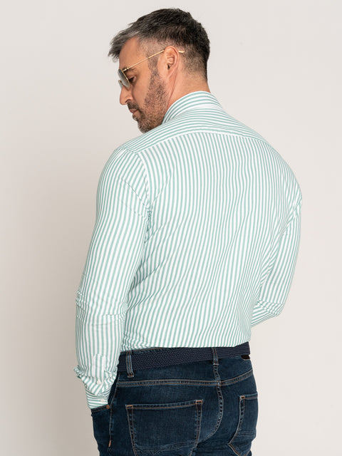 Camasa Office Barbati Alba Dungi Verde Menta 100% Bumbac BMan876 (8)