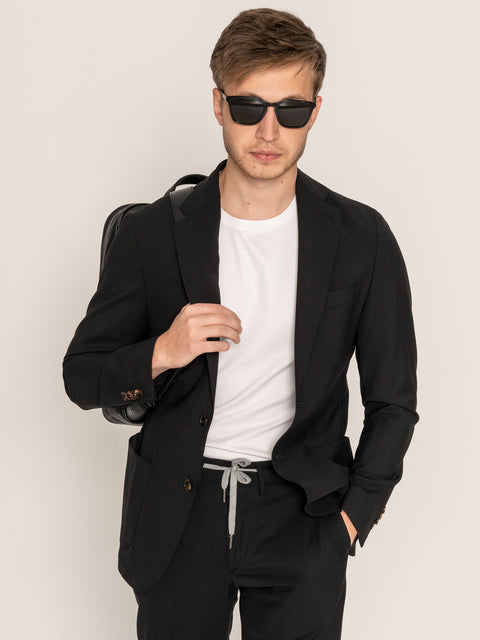 Sacou Business Casual Barbati Negru Lazio Lână Vitale Barberis 130'S  BMan428 (1)
