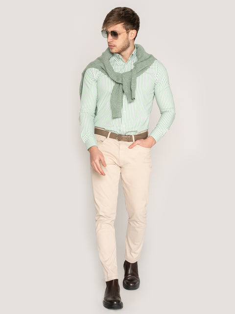 Camasa Office Barbati Alba Dungi Verde Deschis 100% Bumbac BMan876 (3)