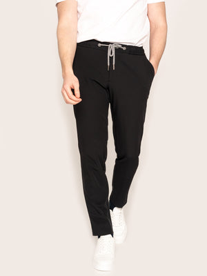 Pantaloni Cu Snur Barbati Negri Elastici Flexo Din Spandex Milano BMan598