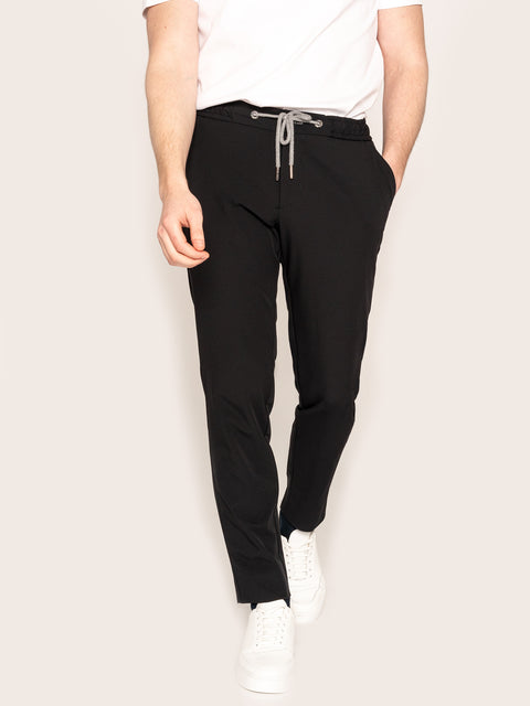 Pantaloni Cu Snur Barbati Negri Elastici Flexo Din Spandex Milano BMan598 (1)
