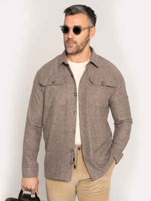 Camasa Casual Barbati Tip Jacheta Overshirt Bej Nisip Herringbone Flanel Toamna Iarna BMan880