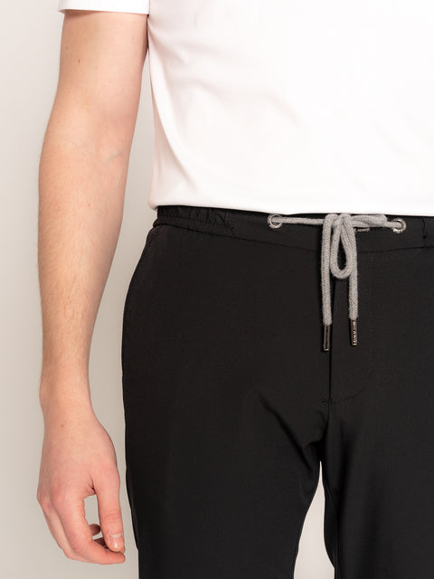 Pantaloni Cu Snur Barbati Negri Elastici Flexo Din Spandex Milano BMan598 (4)