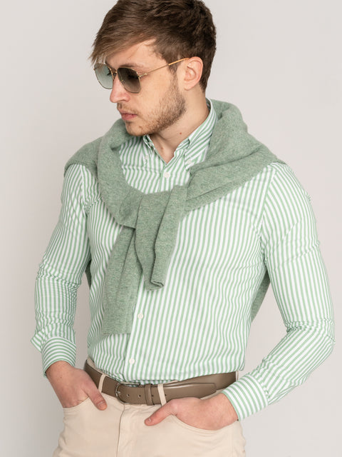 Camasa Office Barbati Alba Dungi Verde Deschis 100% Bumbac BMan876 (5)