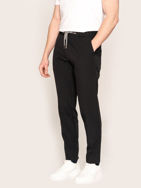 Pantaloni Cu Snur Barbati Negri Elastici Flexo Din Spandex Milano BMan598 (3)