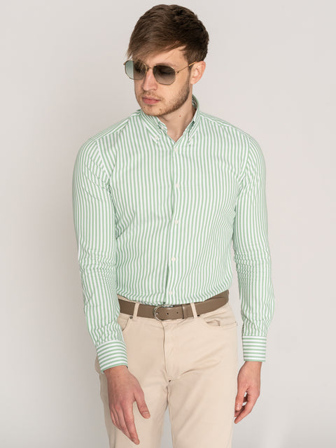 Camasa Office Barbati Alba Dungi Verde Deschis 100% Bumbac BMan876 (1)