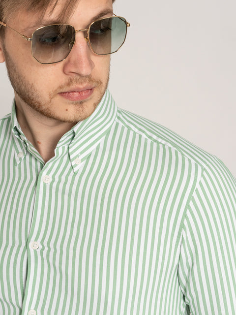Camasa Office Barbati Alba Dungi Verde Deschis 100% Bumbac BMan876 (2)