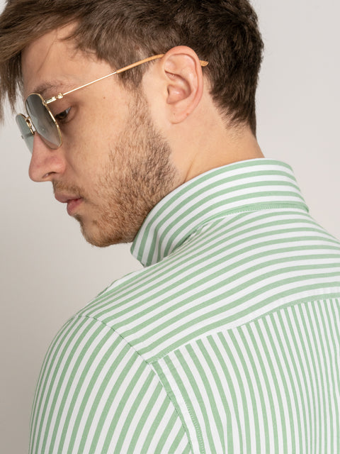 Camasa Office Barbati Alba Dungi Verde Deschis 100% Bumbac BMan876 (8)