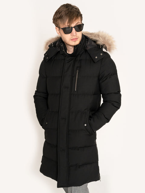 Geaca Barbati Parka Neagra 100% Lana Vitale Barberis Cu Blană Naturală BMan0197 (6)