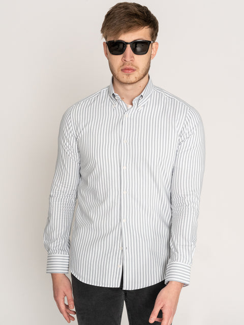 Camasa Office Barbati Alba Dungi Gri Pal Twill 100% Bumbac Natural BMan876 (4)