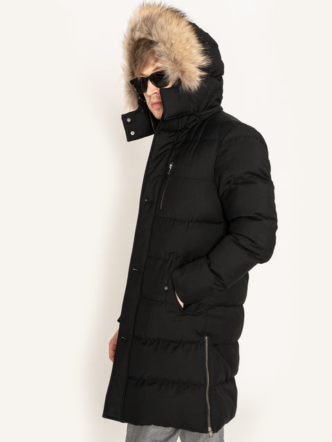 Geaca Barbati Parka Neagra 100% Lana Vitale Barberis Cu Blană Naturală BMan0197 (1)