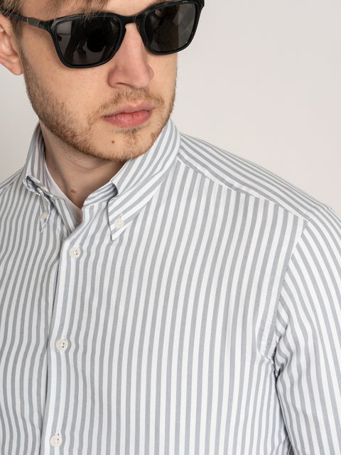 Camasa Office Barbati Alba Dungi Gri Pal Twill 100% Bumbac Natural BMan876 (2)