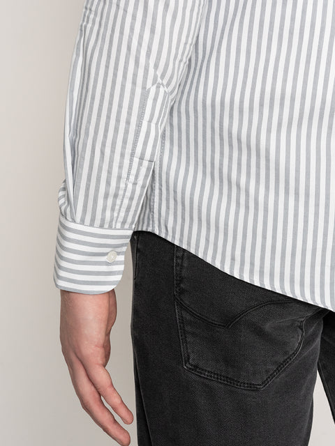 Camasa Office Barbati Alba Dungi Gri Pal Twill 100% Bumbac Natural BMan876 (7)