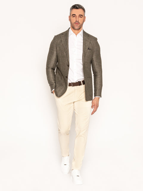 Pantaloni Barbati Chinos Crem Din 100% Bumbac Natural Office BMan521 (6)