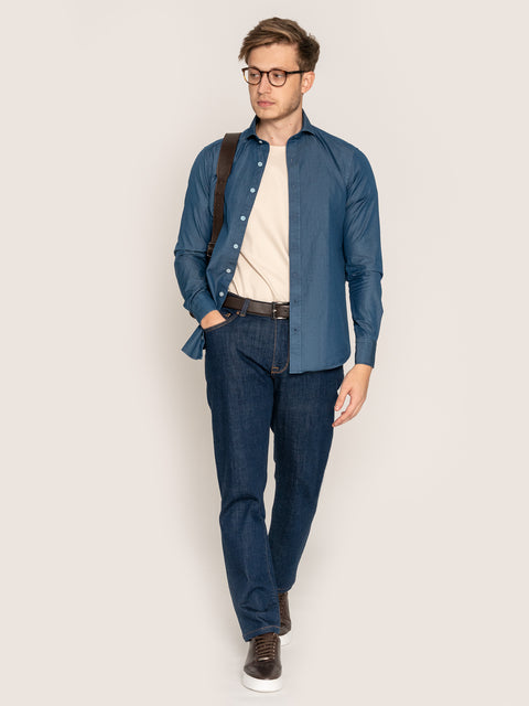 Camasa Barbati Albastru Inchis Din Denim BMan872 (2)