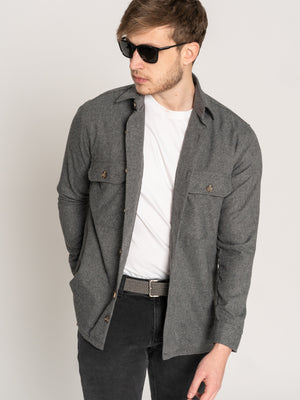 Camasa Casual Barbati Tip Jacheta Overshirt Gri Inchis Herringbone Flanel Toamna Iarna BMan880