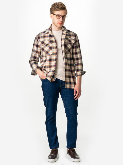 Camasa Casual Barbati Tip Jacheta Overshirt Bej In Carouri Sezon Toamna Iarna BMan881 (2)