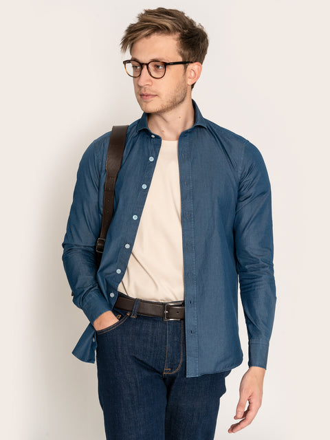 Camasa Barbati Albastru Inchis Din Denim BMan872 (1)