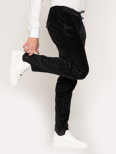 Pantaloni Cu Snur  Negri Barbati Din Raiat Modern Casual BMan613 (2)
