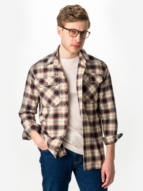 Camasa Casual Barbati Tip Jacheta Overshirt Bej In Carouri Sezon Toamna Iarna BMan881 (1)