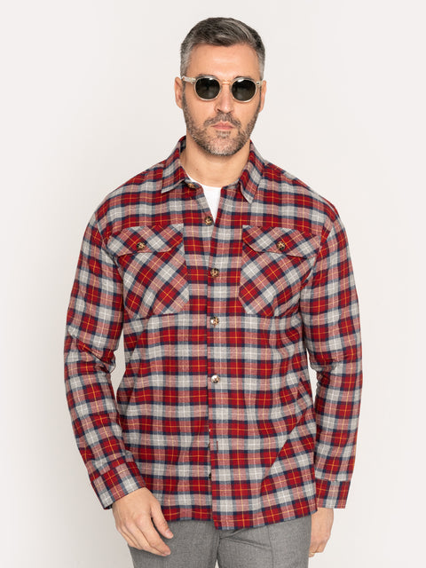 Camasa Casual Barbati Tip Jacheta Overshirt Rosu In Carouri Sezon Toamna Iarna BMan881 (6)