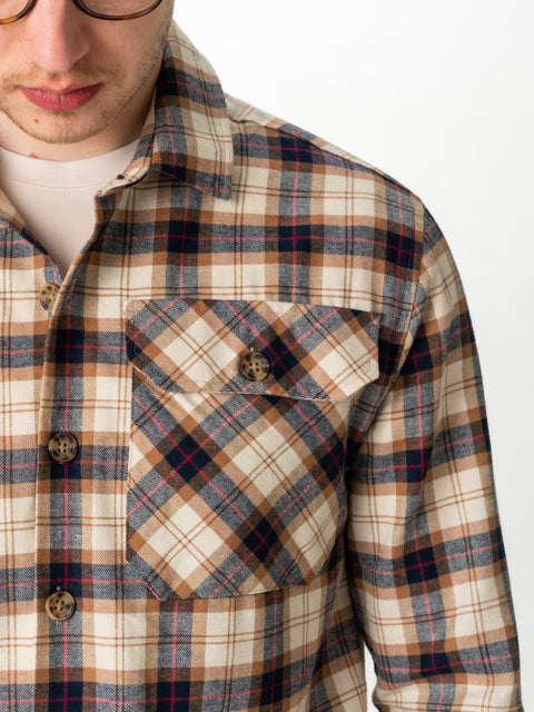 Camasa Casual Barbati Tip Jacheta Overshirt Bej In Carouri Sezon Toamna Iarna BMan881 (3)