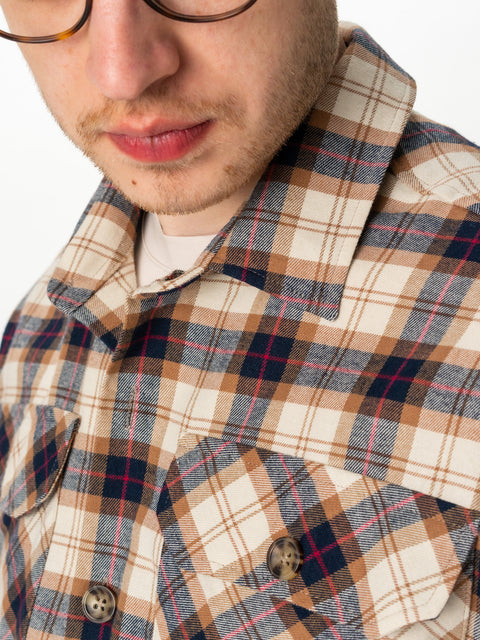 Camasa Casual Barbati Tip Jacheta Overshirt Bej In Carouri Sezon Toamna Iarna BMan881 (6)