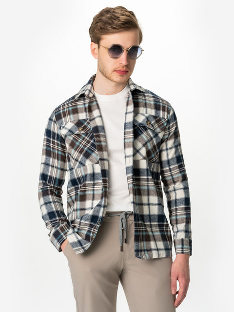 Camasa Casual Barbati Tip Jacheta Overshirt Bleumarin In Carouri Sezon Toamna Iarna BMan881 (1)