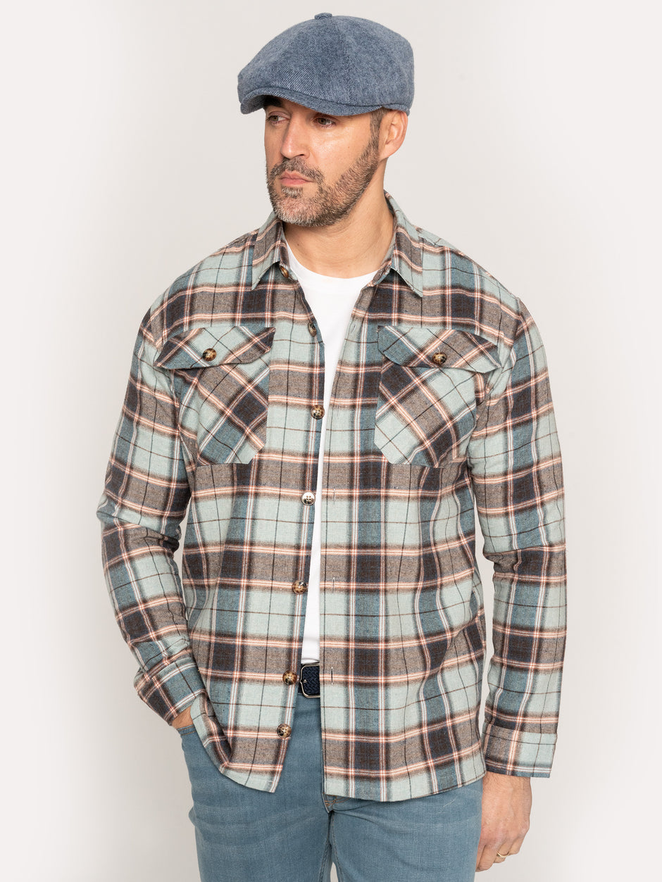 Camasa Casual Barbati Tip Jacheta Overshirt Bleu  In Carouri Sezon Toamna Iarna BMan881 (1)