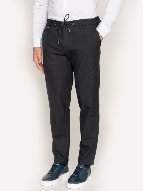 Pantaloni Cu Snur Office Barbati Bleumarin Elastici Flexo Design BMan616 (1)